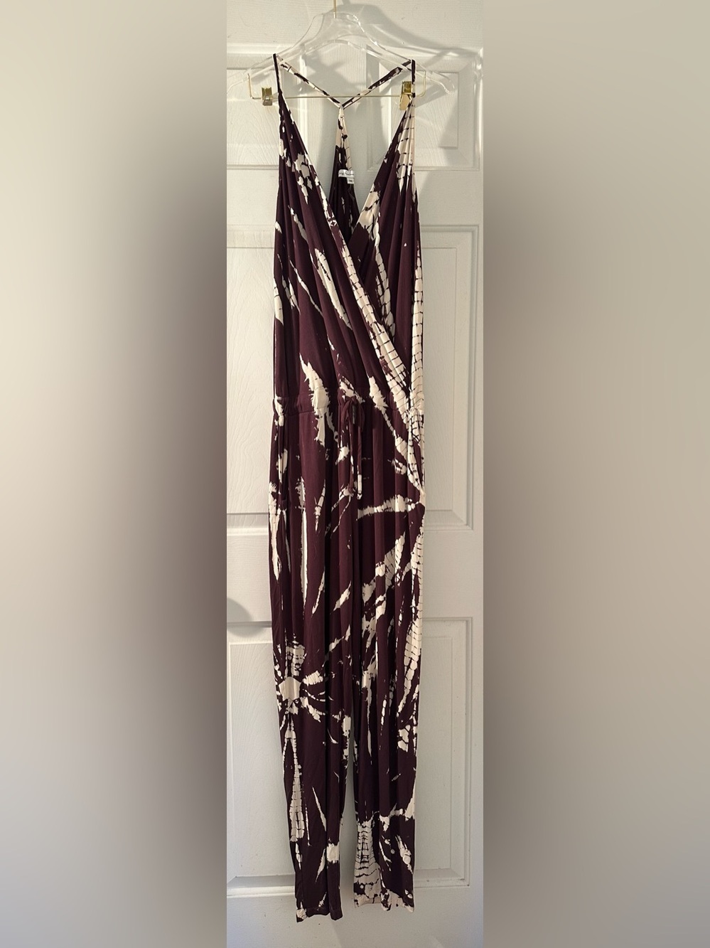 YOUNG FABULOUS & BROKE Medium Chrissy Surplice Jumpsuit Tie Dye Raisin Colored